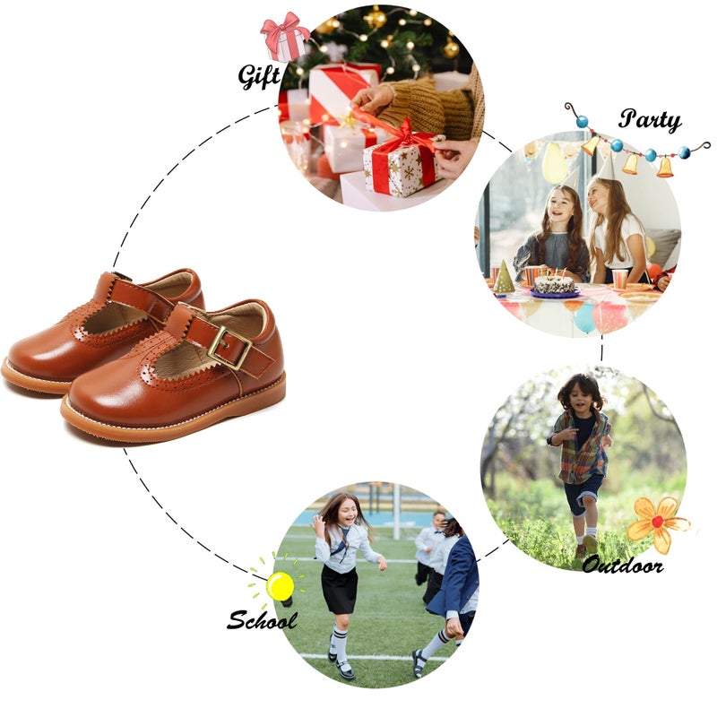 Felix & Flora Toddler Little Girl Brown Mary Jane Dress Shoes - Ballet Flats for Easter Flower Girl Party School Shoes(Brown,7 Toddler) - Image 4